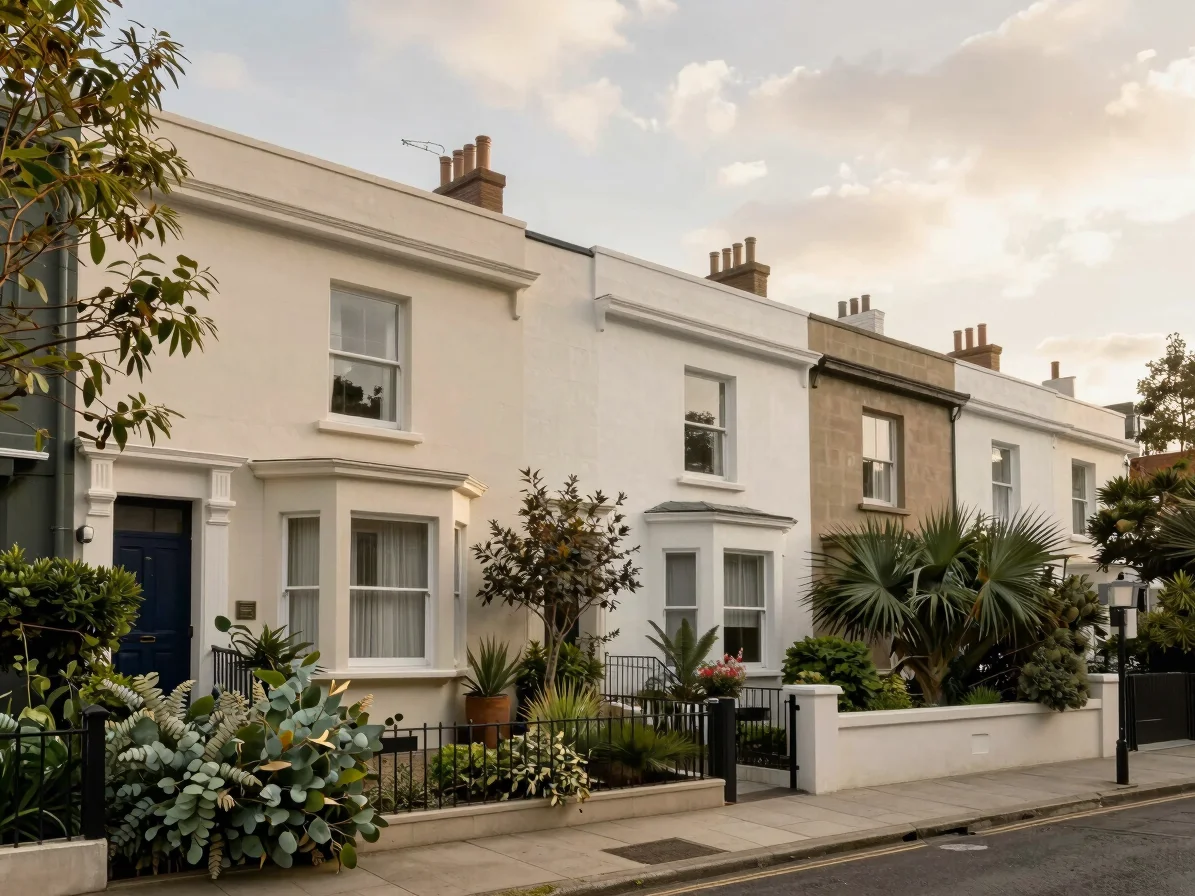 Calm exterior view of a Victorian terrace street in Fitzroy on a