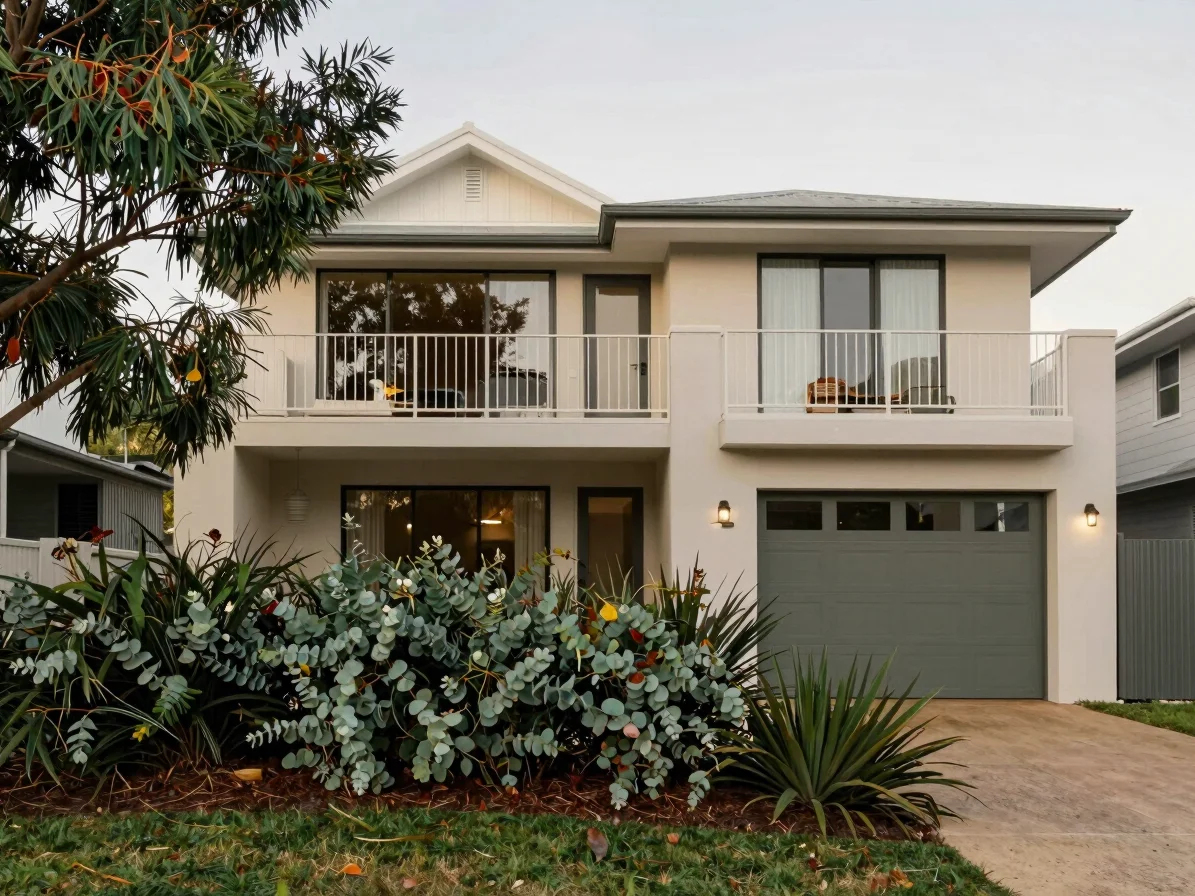 Coastal holiday house exterior on the Mornington Peninsula, soft