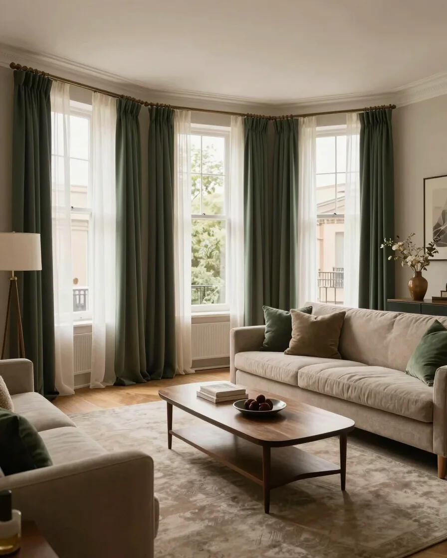 Calm furnished apartment living room in a Victorian terrace, soft