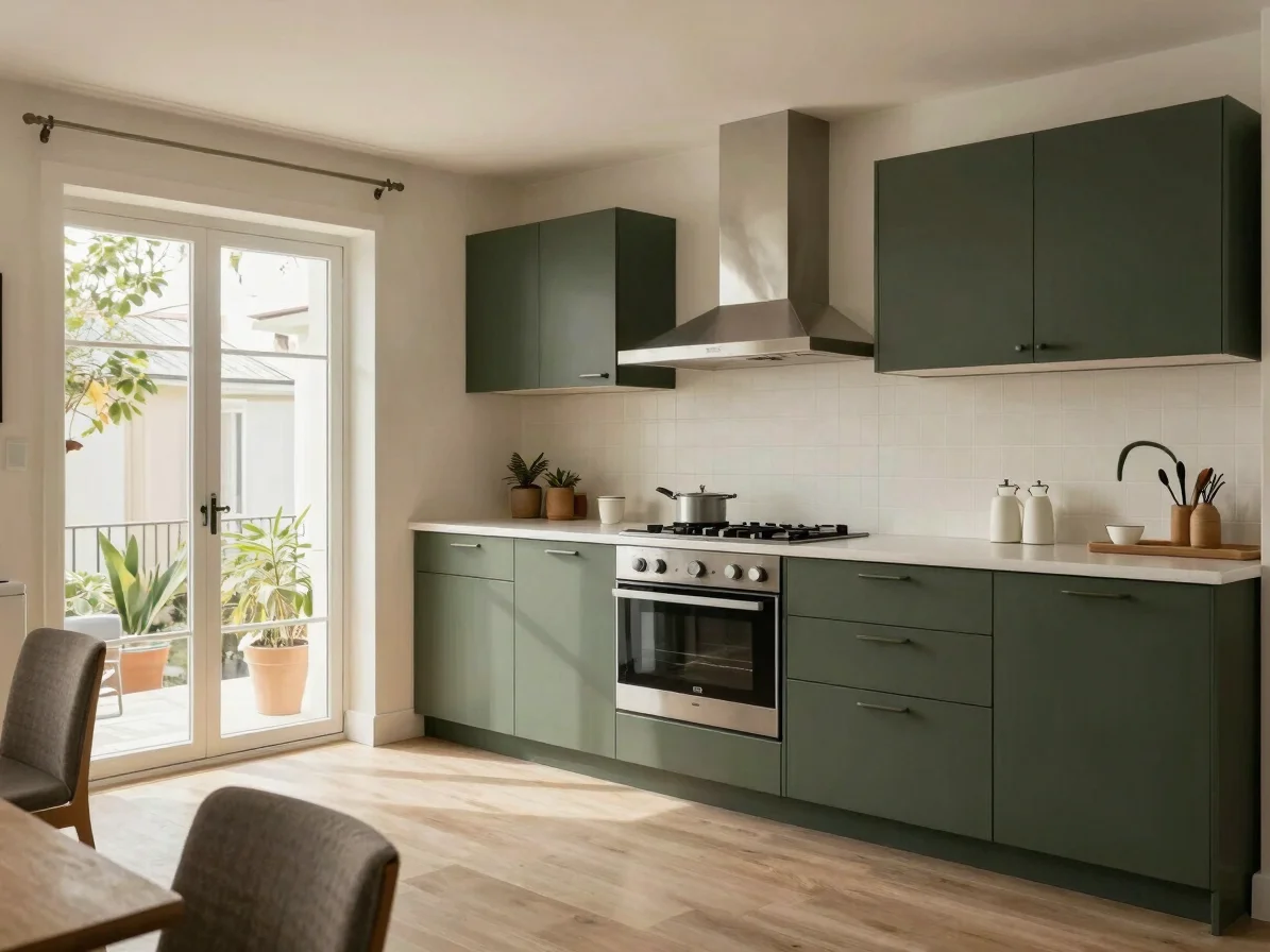Calm residential interior with a neat kitchen and practical detai
