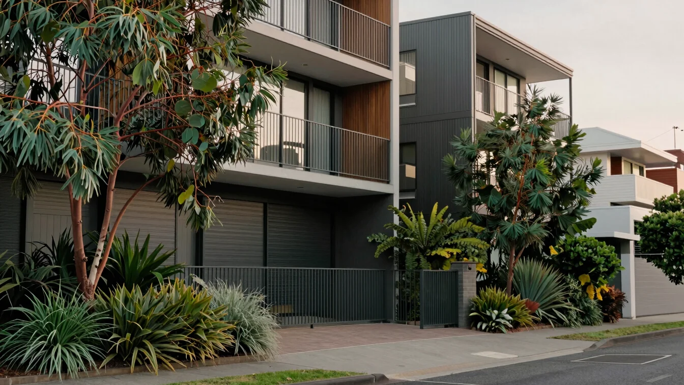 Quiet exterior of a contemporary apartment building on a resident